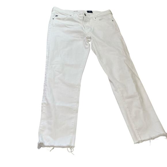 AG Adriano Goldschmeid White Skinny Prima Crop Cigarette Raw Cut Hem size 30R - Picture 2 of 14